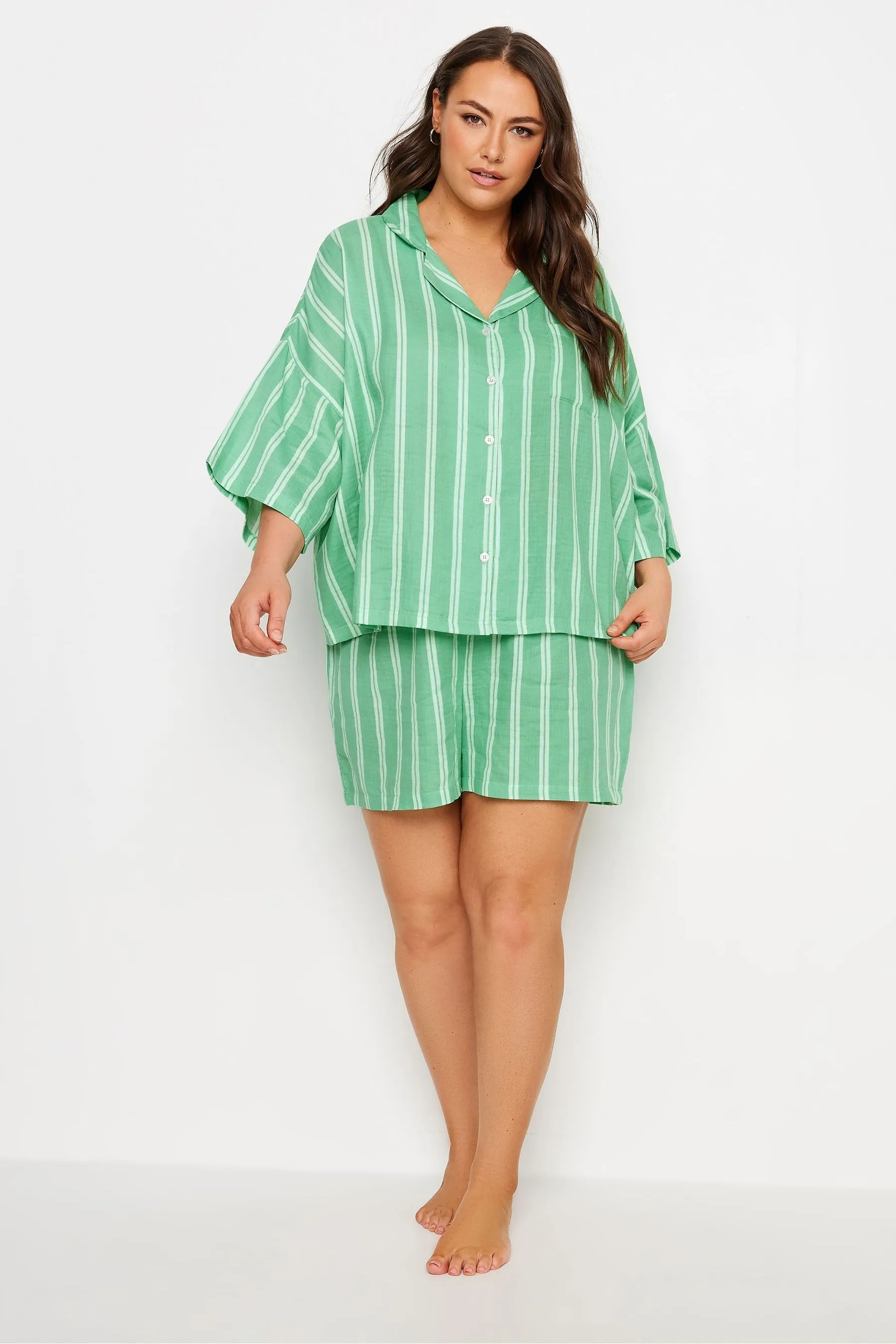 Yours Curve Stripe Double Cloth Pyjamas Set    